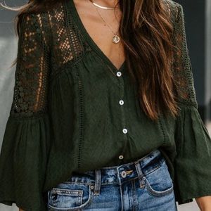 VICI Crochet Blouse- Olive